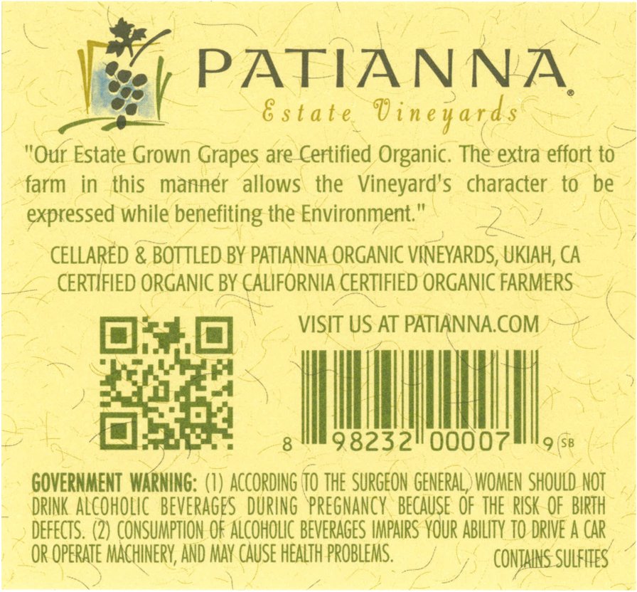 Organic Wine Label Certification Statement as required by TTB